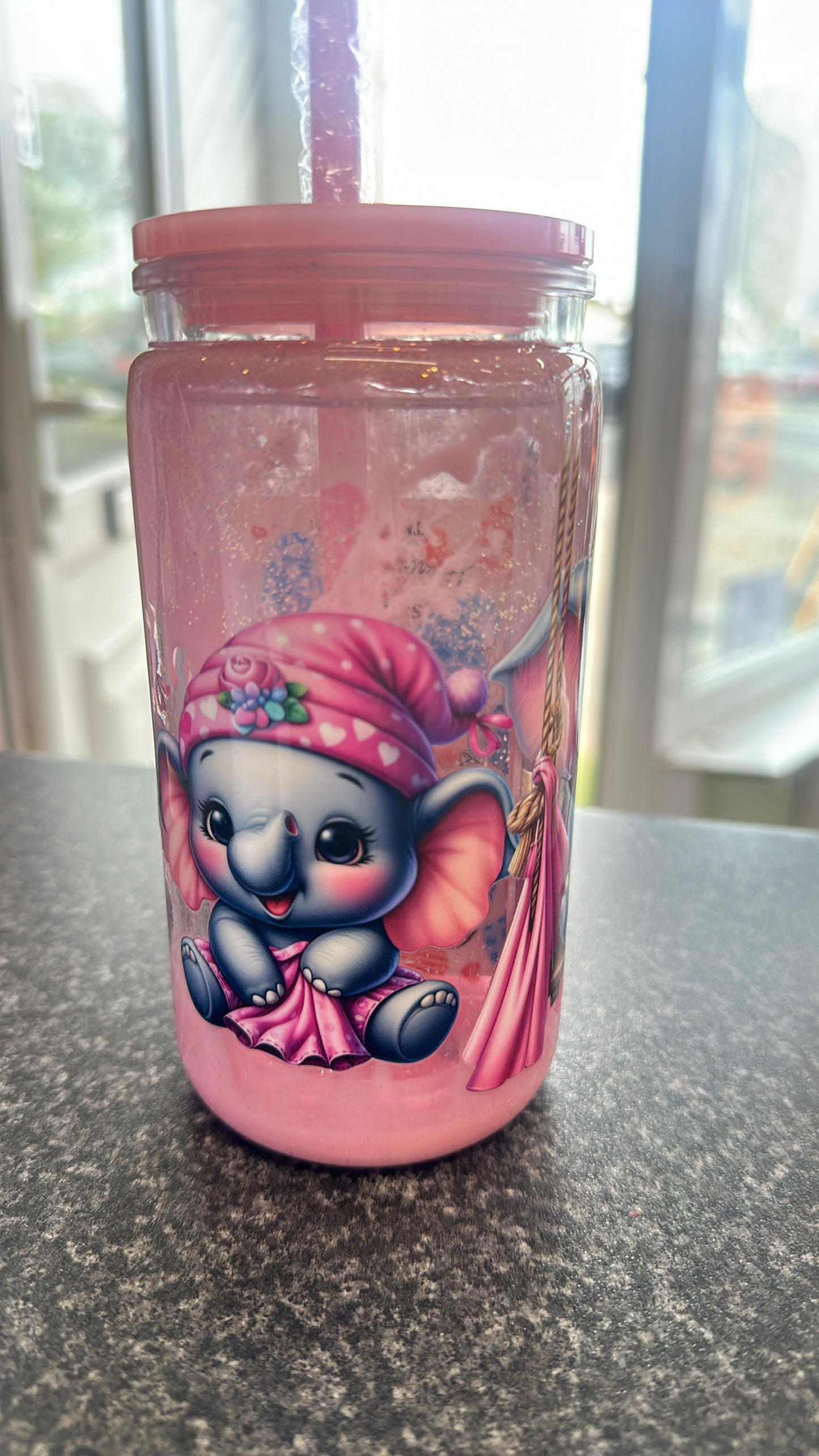 Pink Elephant Snowglobe Lava Tumbler
