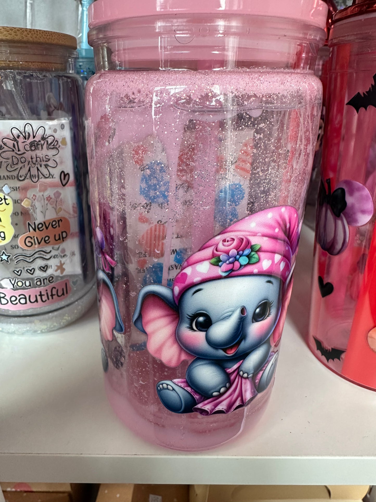 Pink Elephant Snowglobe Lava Tumbler