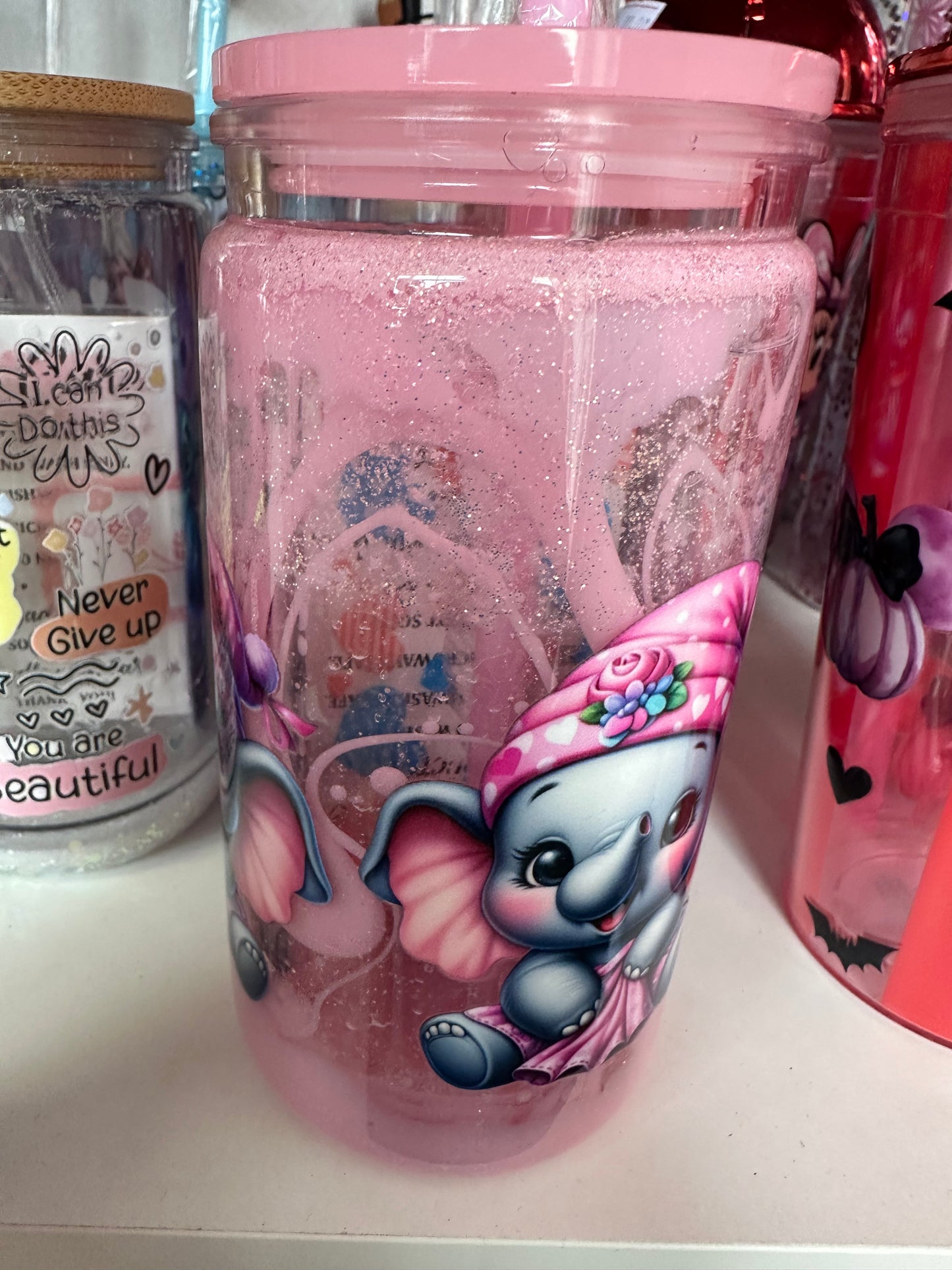 Pink Elephant Snowglobe Lava Tumbler