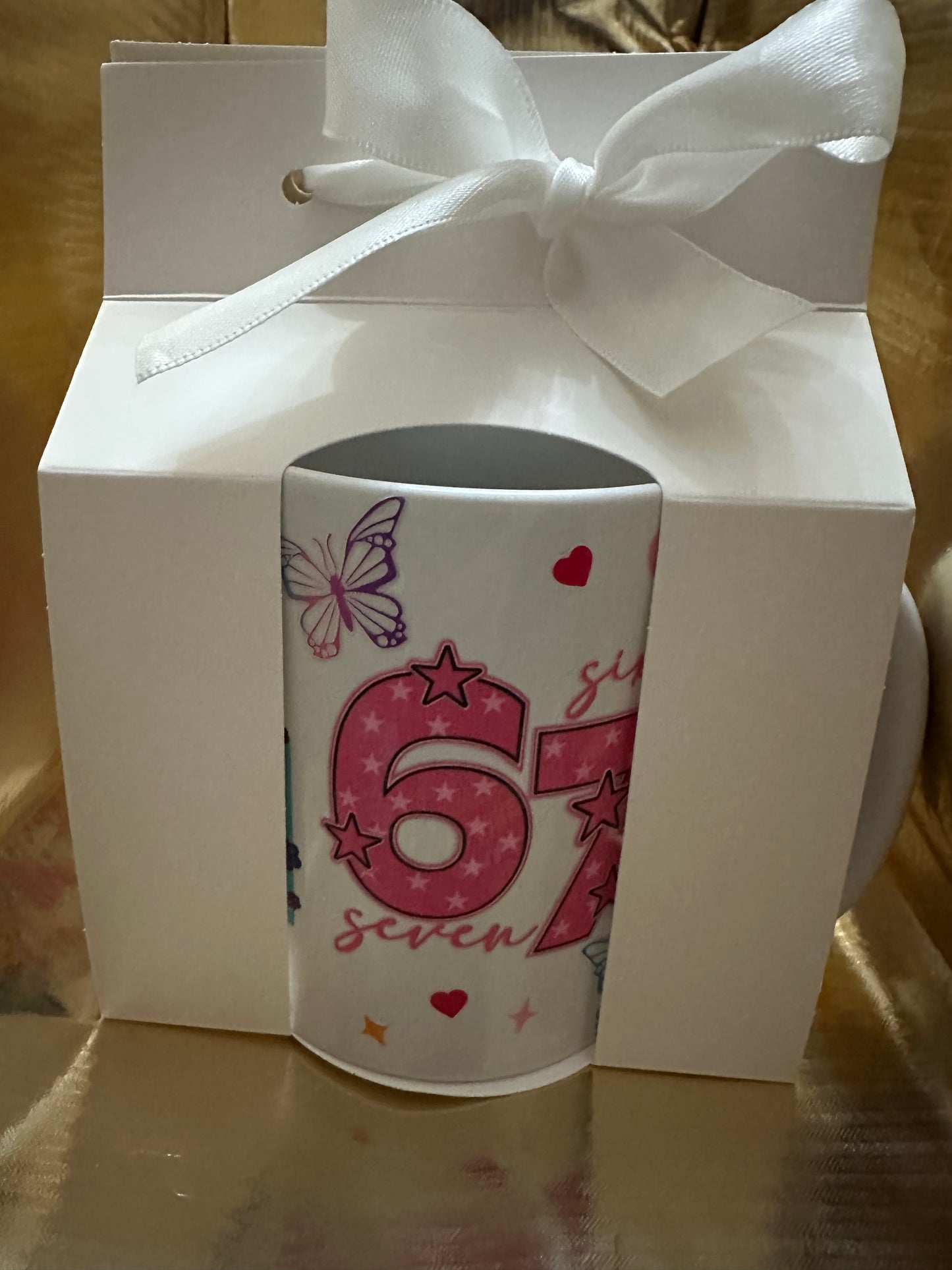 Happy Birthday Mug 6 7 Design with Flowers and Butterflies