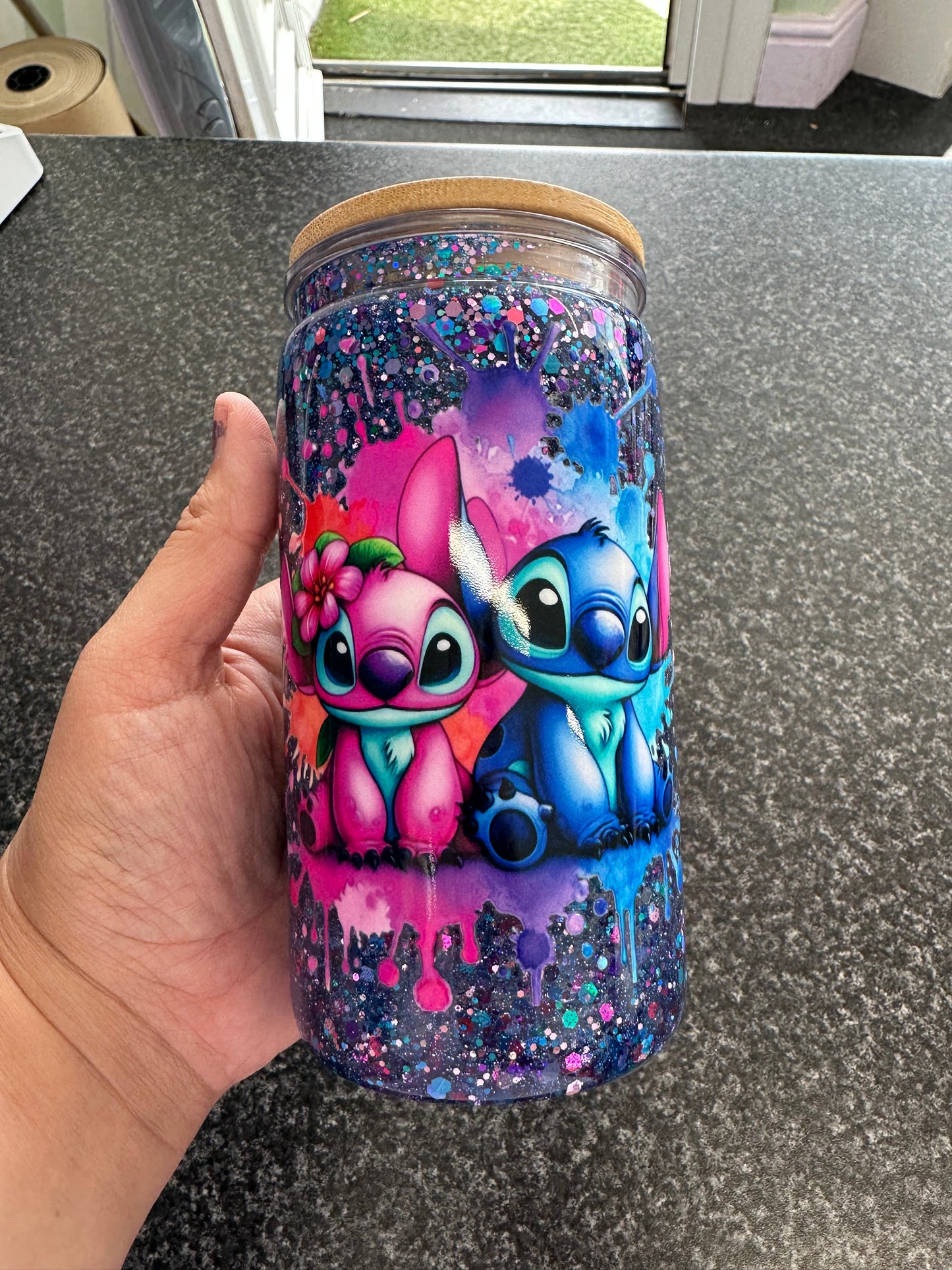 Stitch and Angel Snowglobe Tumbler