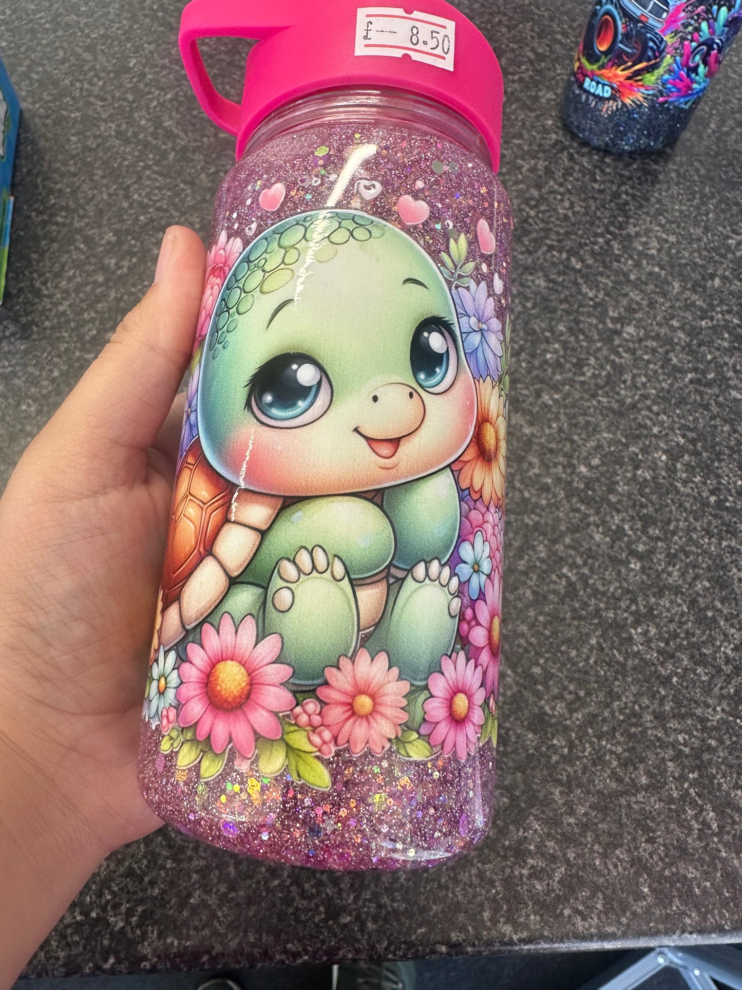 Pink Turtle kiddie cup snowglobe