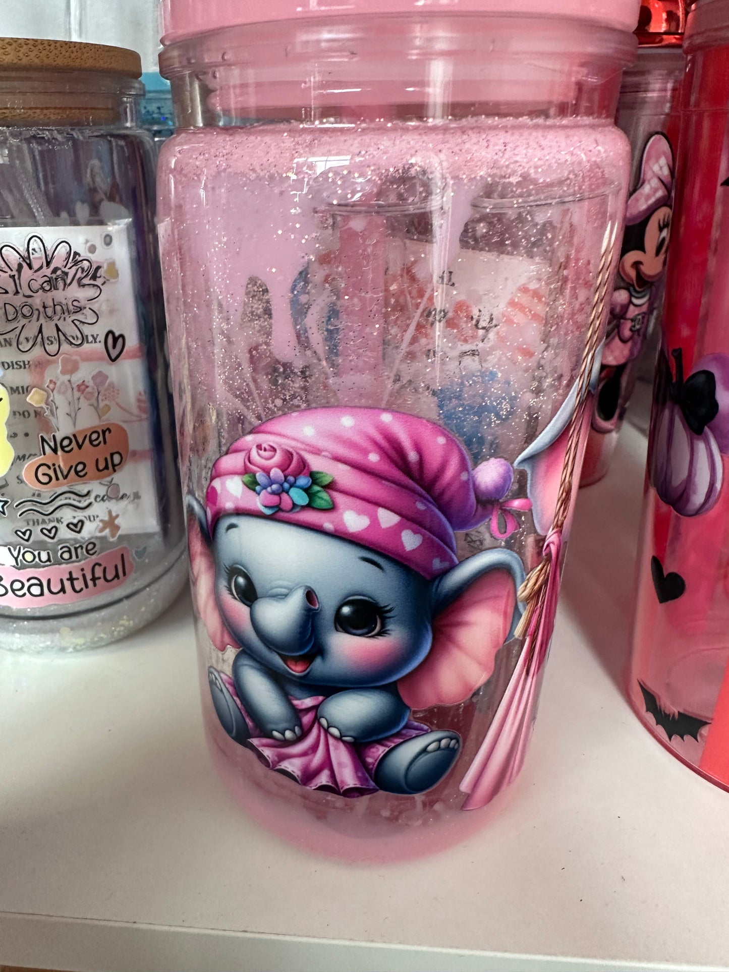 Pink Elephant Snowglobe Lava Tumbler