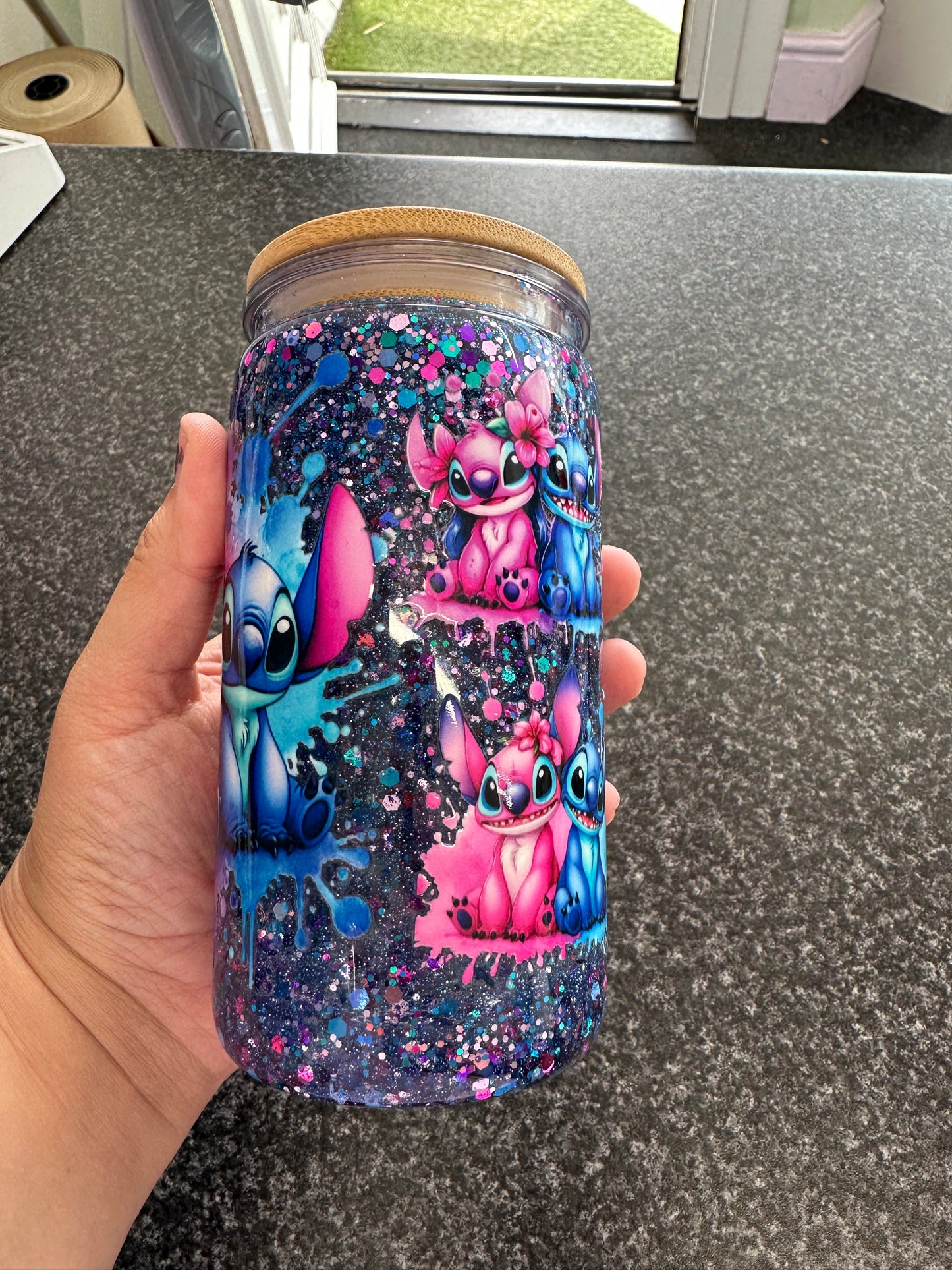 Stitch and Angel Snowglobe Tumbler