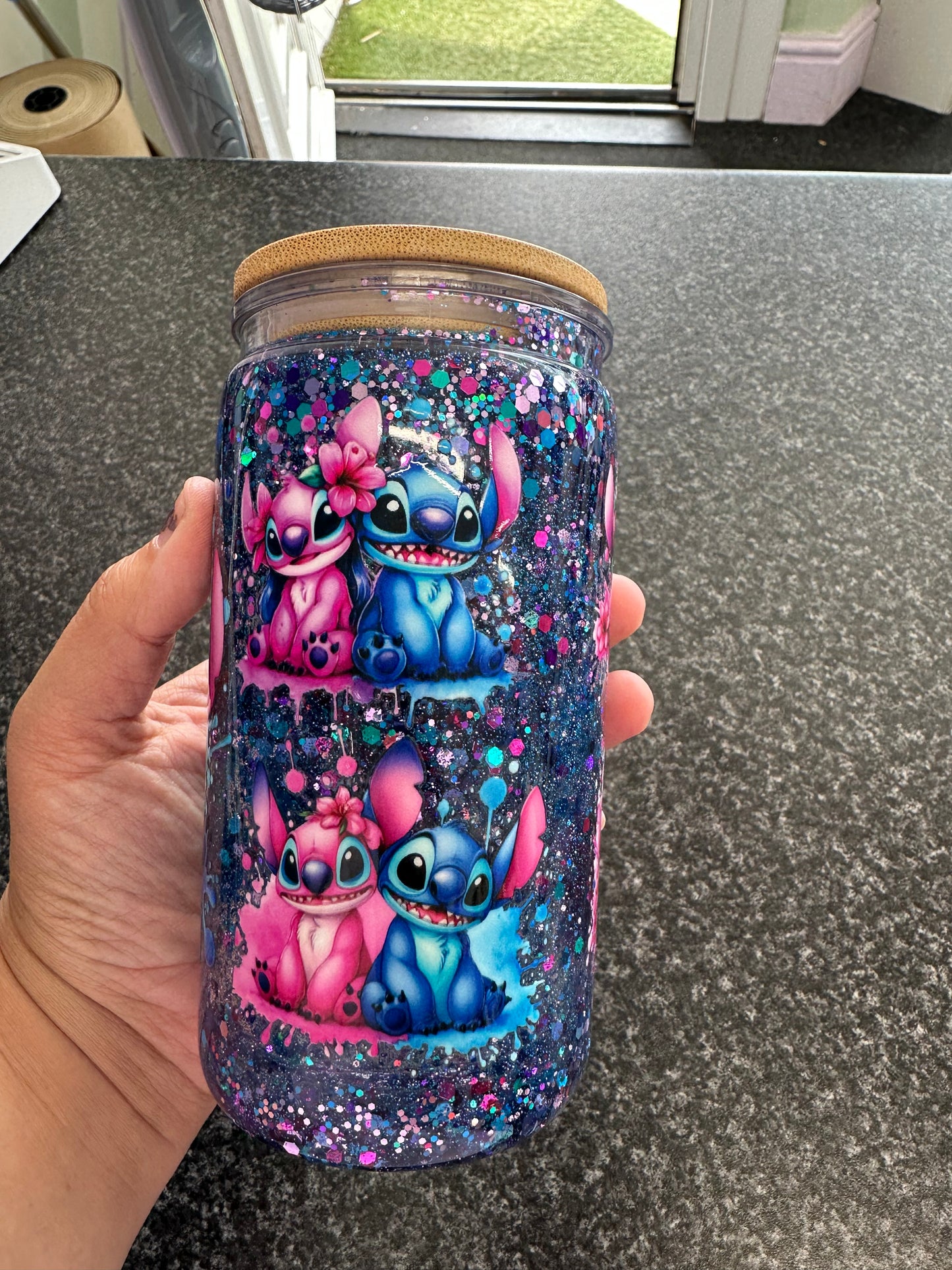 Stitch and Angel Snowglobe Tumbler