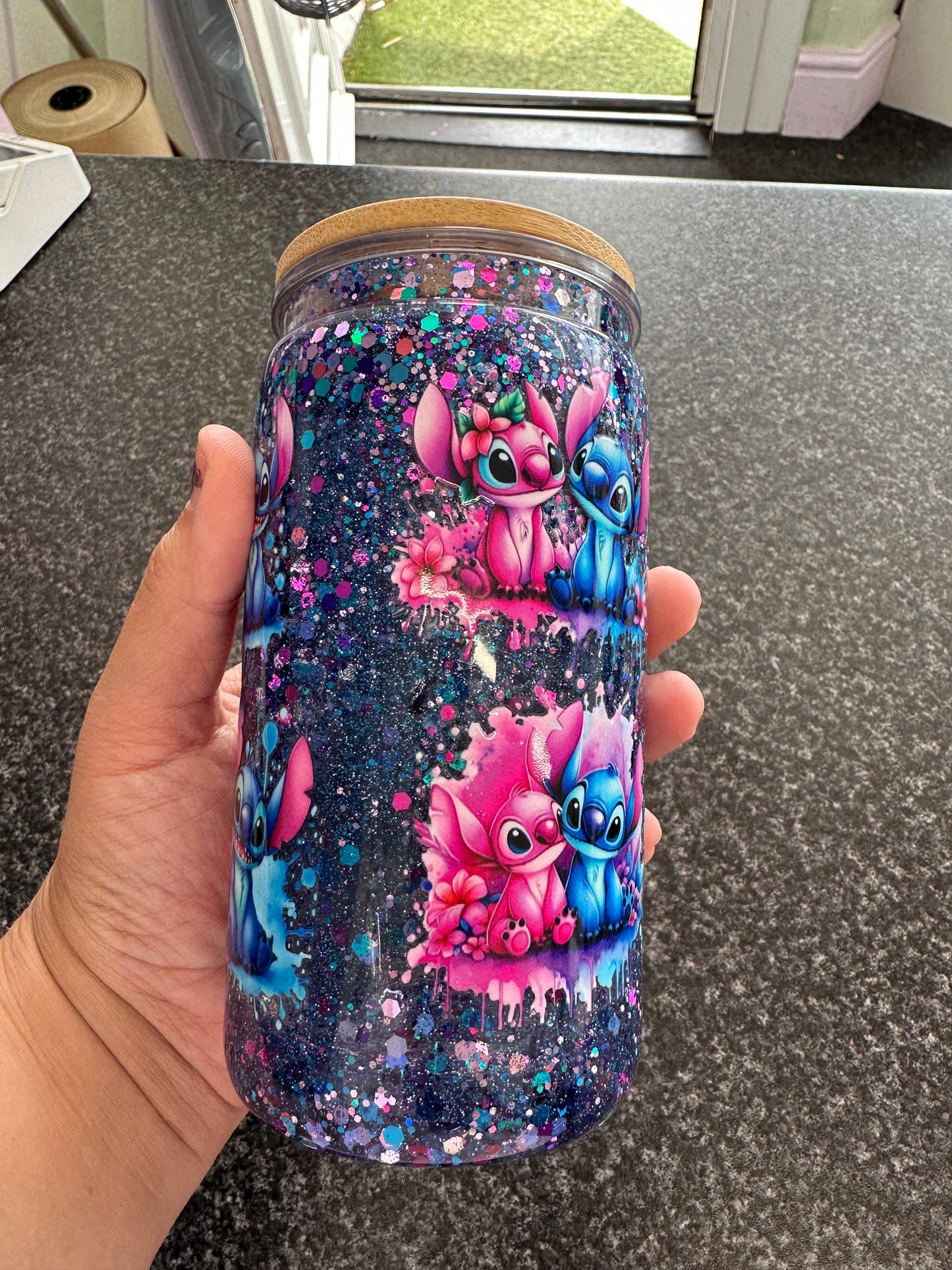 Stitch and Angel Snowglobe Tumbler
