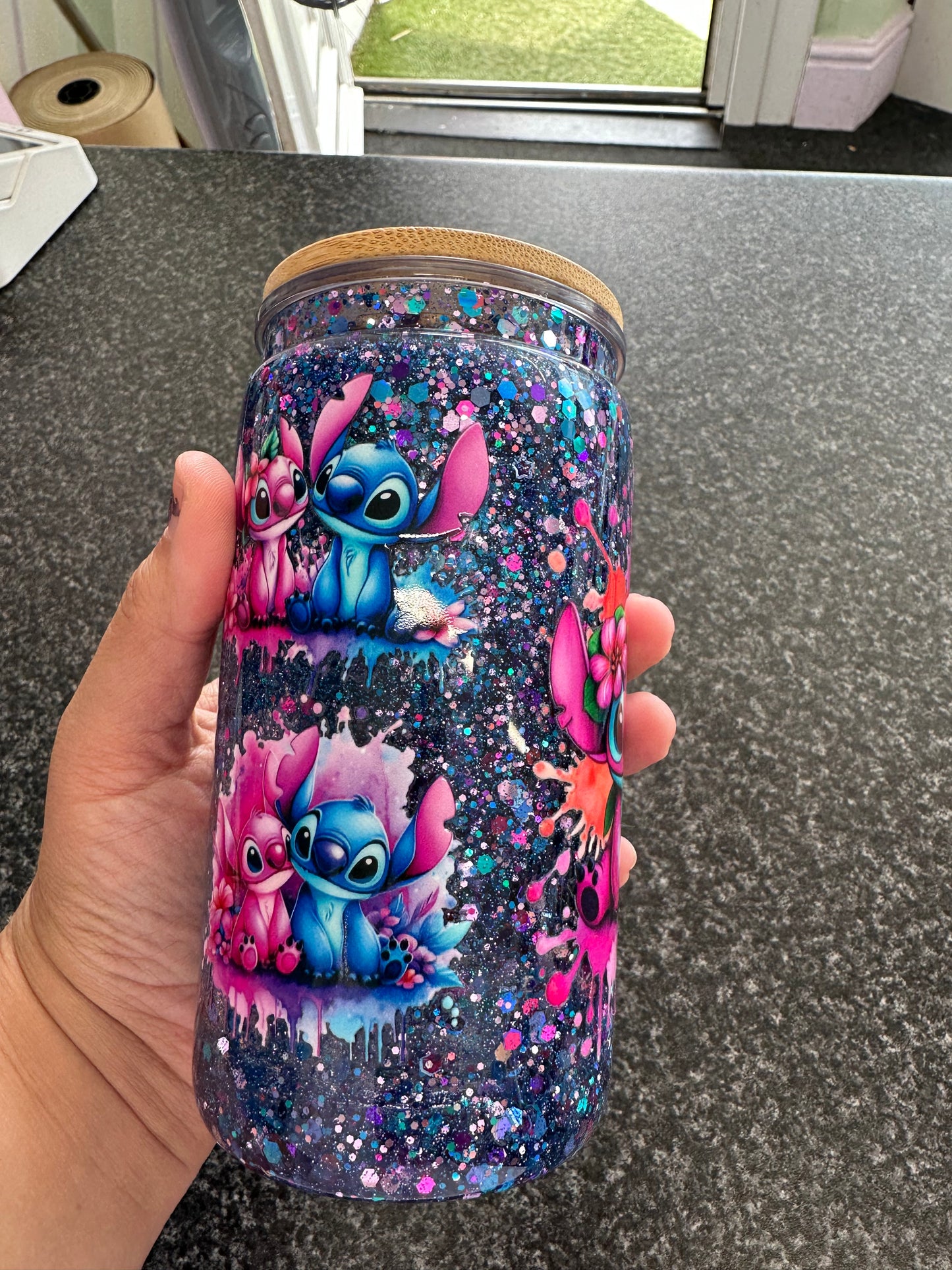 Stitch and Angel Snowglobe Tumbler